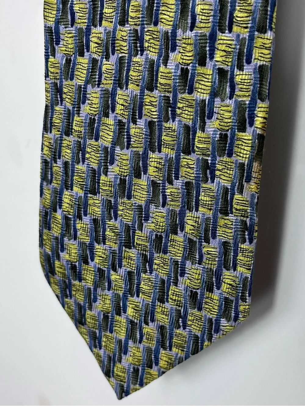 J Garcia Vintage Silk Tie Never Swat A Fly Patterned‎ Yellow and Blue Woven